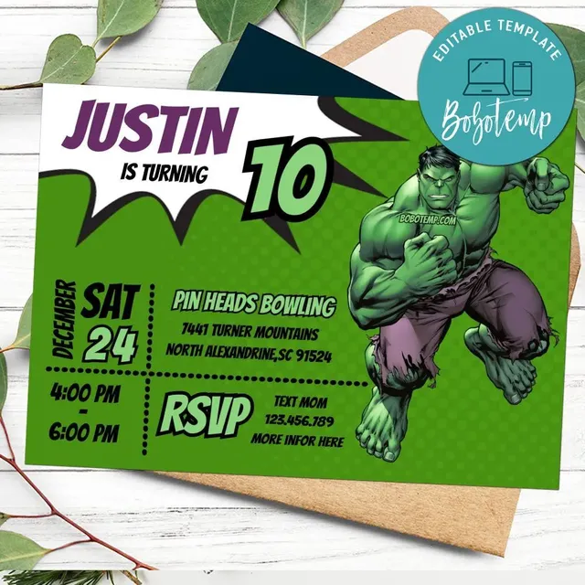 Editable Avengers Hulk Birthday Invitation Instant Download | Bobotemp editable-avengers-hulk-birthday-invitation-instant-download-bobotemp