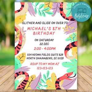 Editable Snake Birthday Flyer Instant Download