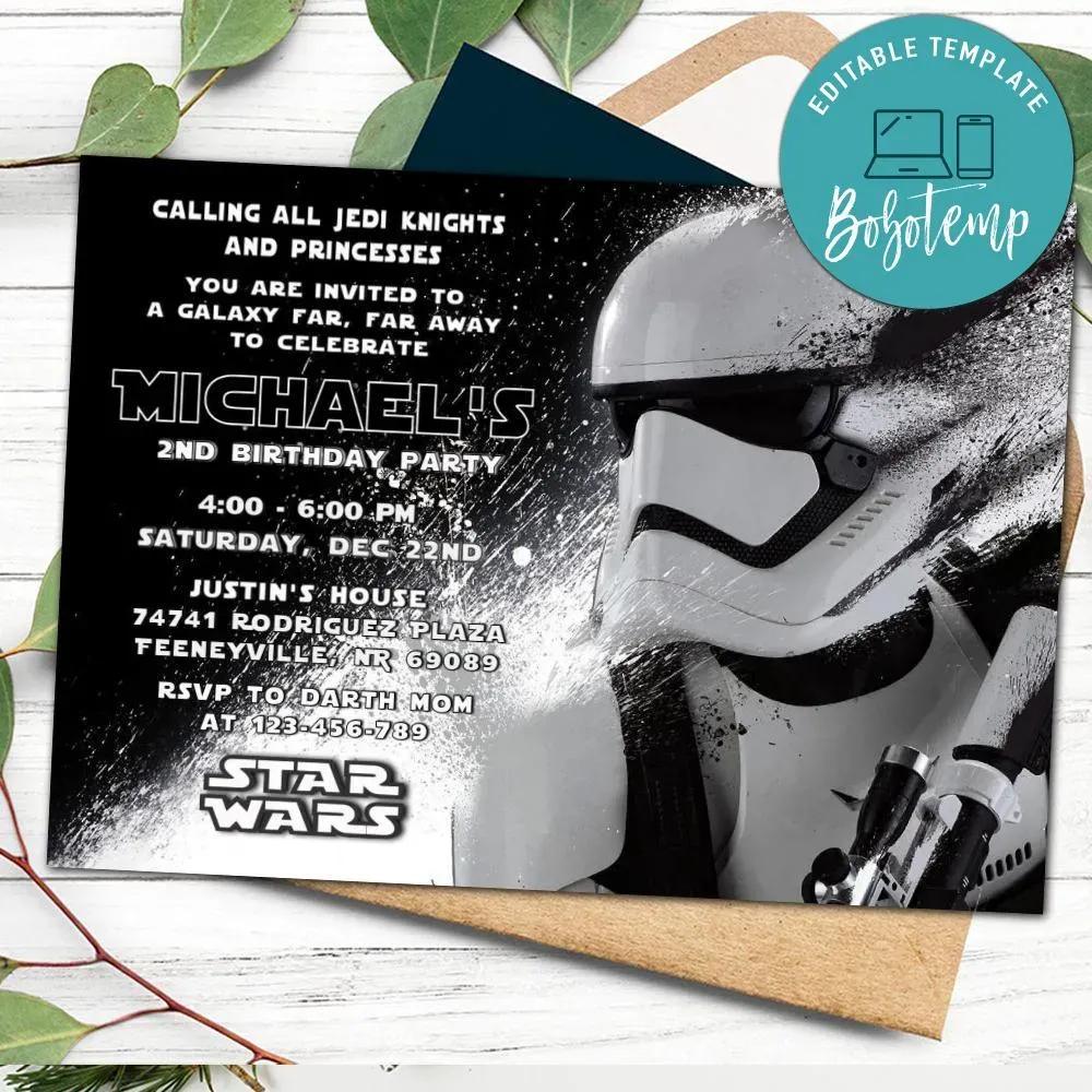 Stormtrooper Invitation Template to Print at Home DIY | Bobotemp