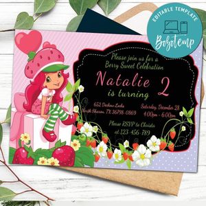 Editable Strawberry Shortcake Birthday Flyer Instant Download