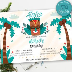 Tiki Aloha Birthday Flyer Printable Instant Download