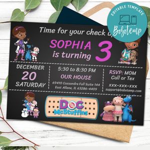 Editable Doc McStuffins Birthday Party Invitation Digital File