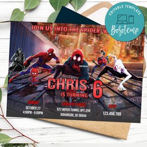 Editable Spider-Man Into The Spider-Verse Birthday Invitation Instant Download