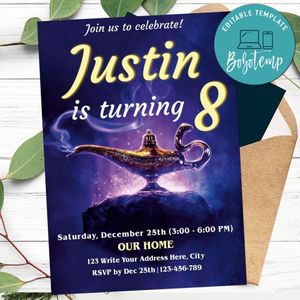 Editable Aladdin Birthday Flyer For Boy or Girl Instant Download