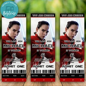 Editable Rey Star Wars the last Jedi Ticket Invitation Instant Download
