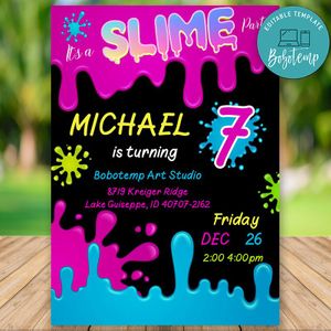 Editable Colorful Rainbow Slime Party Invitation Instant Download