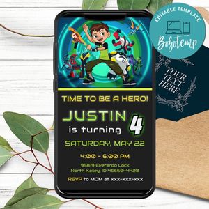 Ben 10 Birthday Electronic Invite Invitation Printable Instant Download