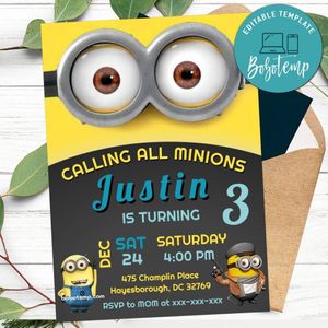 Editable Minion Birthday Flyer Digital File