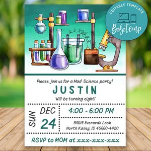 Editable Mad Science Birthday Invitation Instant Download