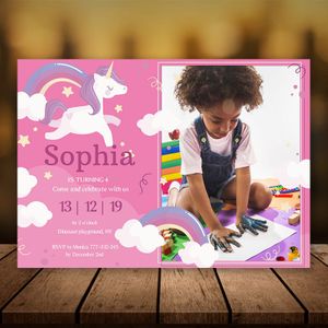 Editable Unicorn Birthday Flyer With Photo Instant Download