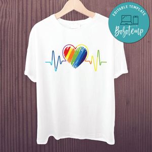 Gay Pride LGBTQ Rainbow Heartbeat SVG Cut File Template Instant Download