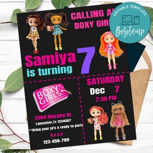 Boxy Girls Birthday Invitation Printable Instant Download