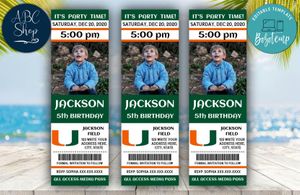 Printable Miami Hurricanes Birthday Ticket With Photo Invitation Instant Download