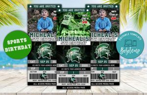 Printable Michigan State Spartans Birthday Ticket Invitations Instant Download