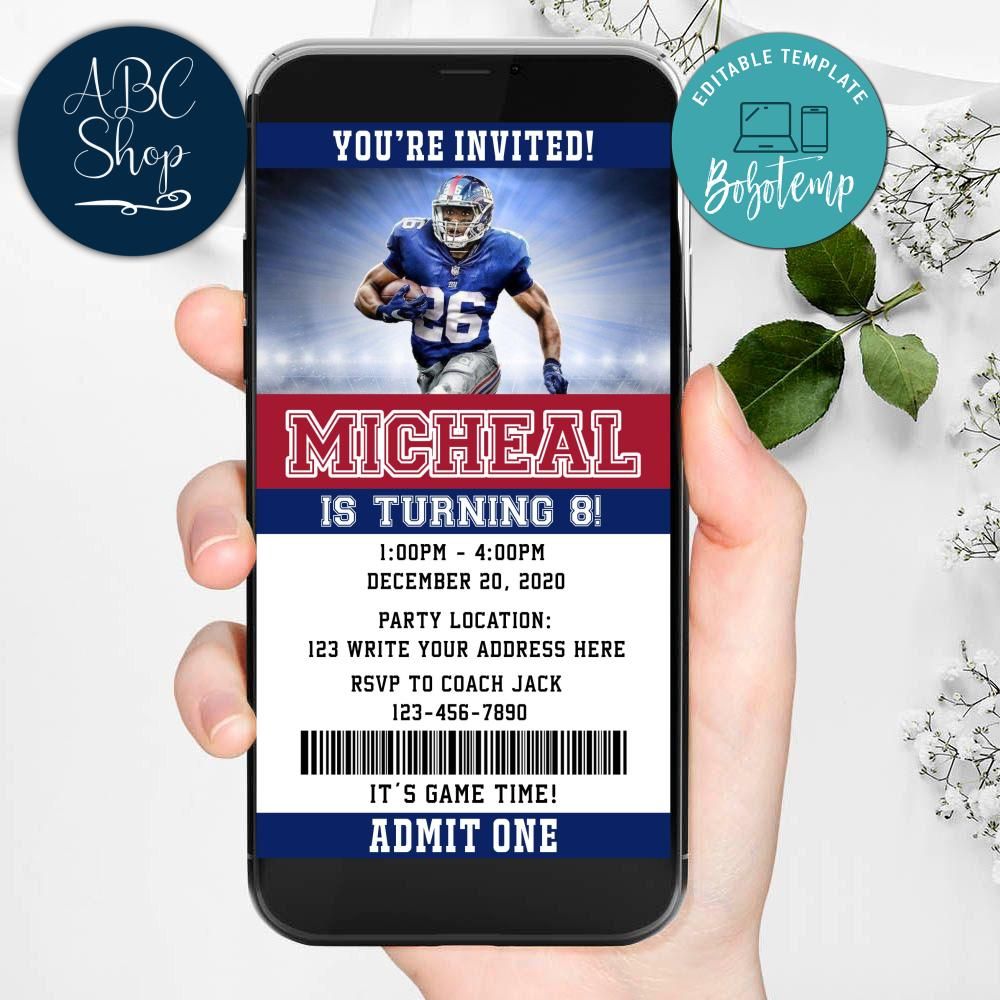 New York Giants Mobile Invite Customizable Template Instant Download ...