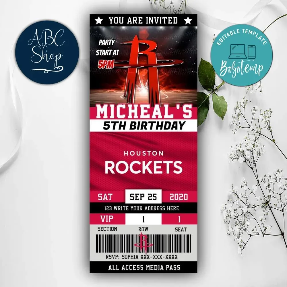 Printable Westbrook Houston Rockets Birthday Flyer DIY | Bobotemp