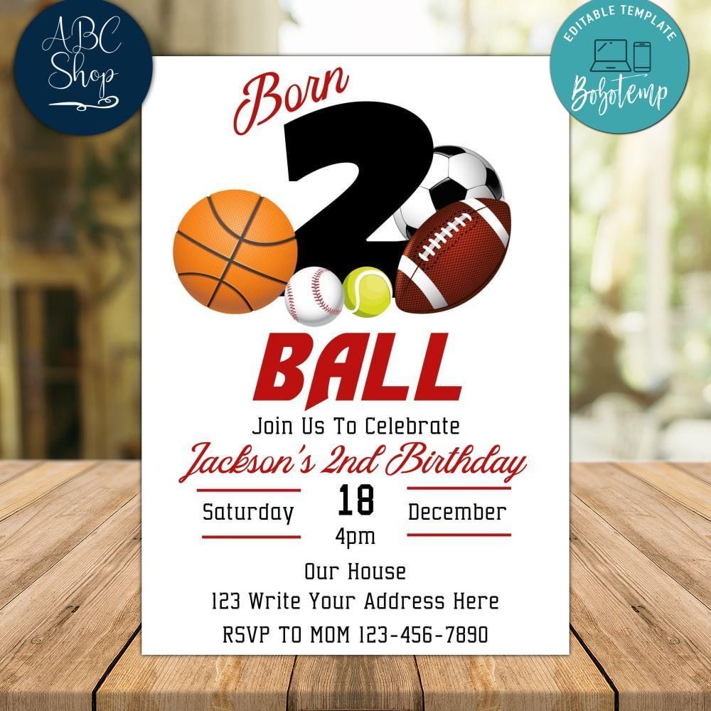 born two ball birthday invitation Customizable Template Instant Download