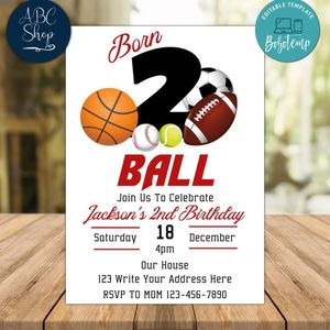 born two ball birthday invitation Customizable Template Instant Download