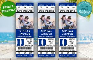 Blue Devils Duke  Save The Date Wedding Engagement Announcement Ticket Invitation Instant Download