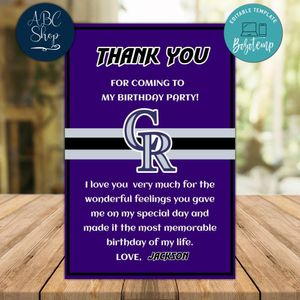 Colorado Rockies Thank you card Template to Print at Home Instant Download