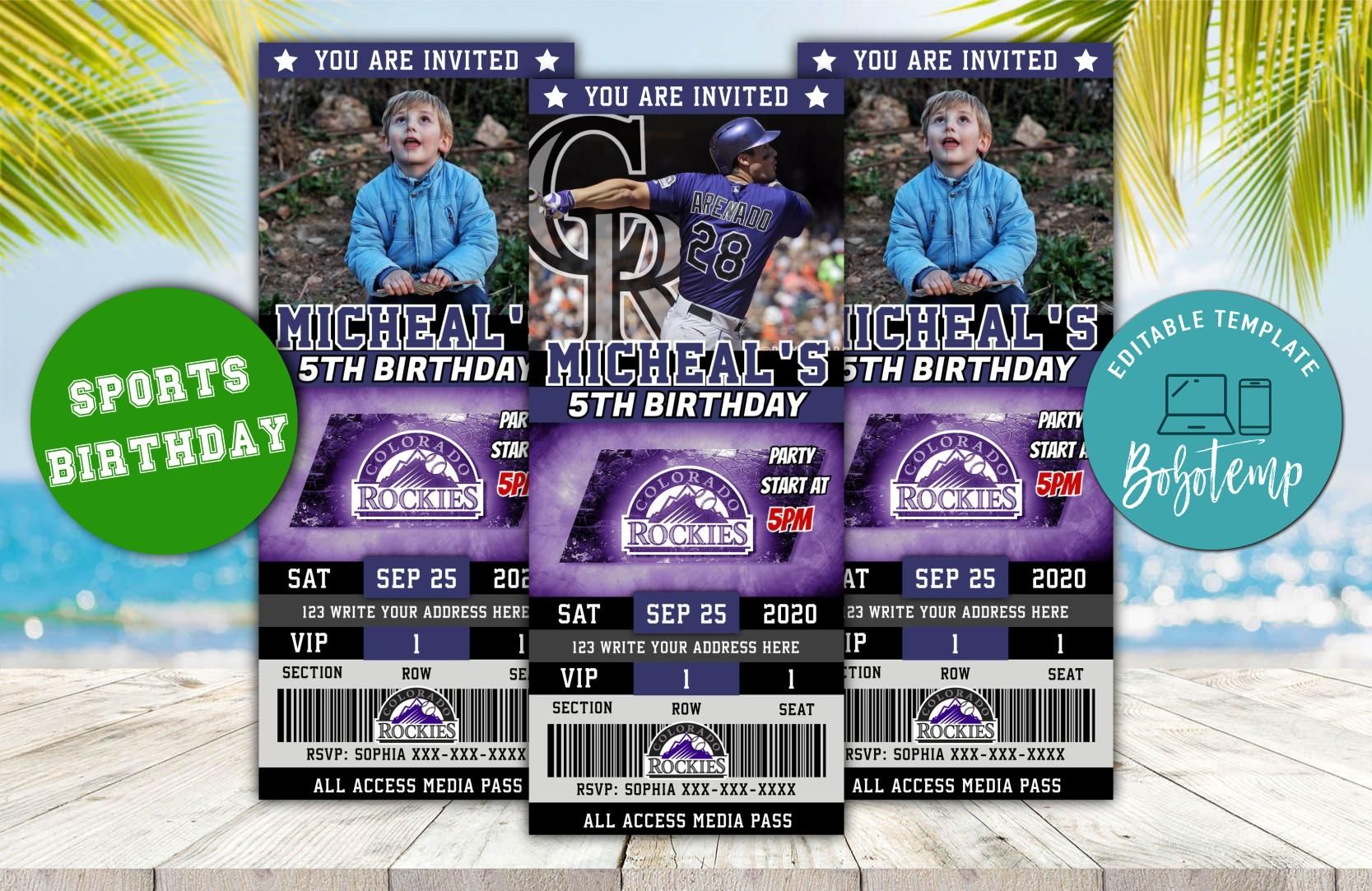 Editable Colorado Rockies Birthday Ticket Invitations DIY | Bobotemp