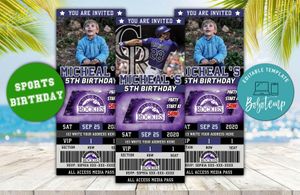 Colorado Rockies Baseball Ticket Birthday Editable Templates Instant Download
