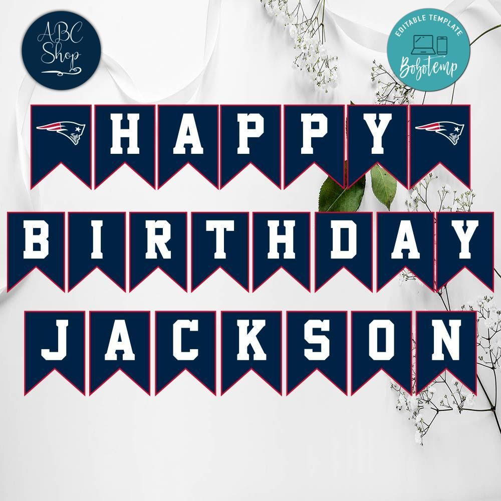New England Patriots Birthday Banner Instant Download | Bobotemp