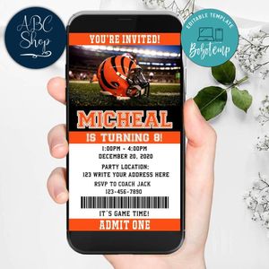 Electronic Cincinnati Bengals Birthday Invitation Instant Download