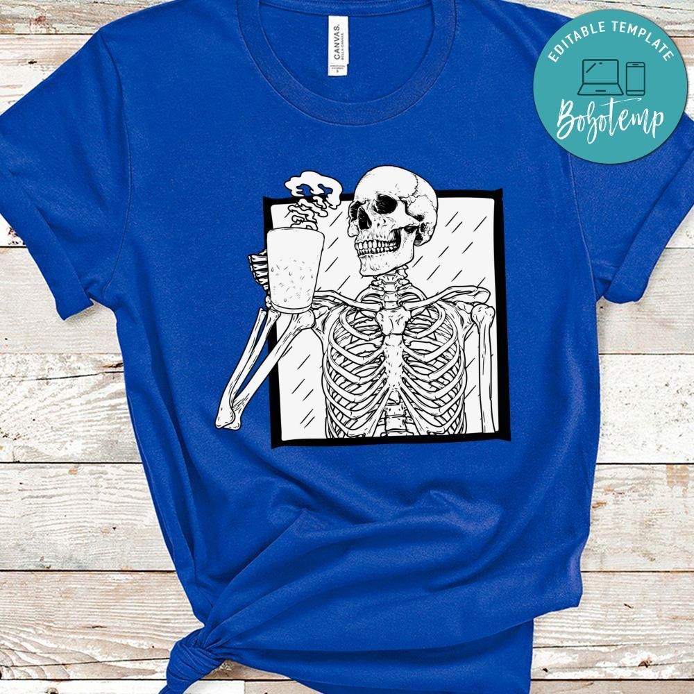 Halloween Coffee Drinking Skeleton Skull Shirt