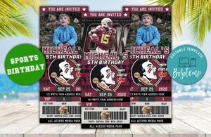 Editable Florida State Seminoles Birthday Ticket Invites Instant Download