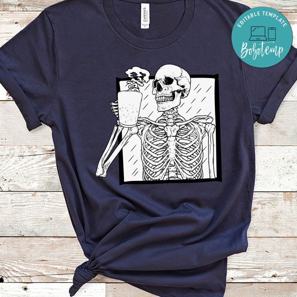 Halloween Coffee Drinking Skeleton Skull Shirt