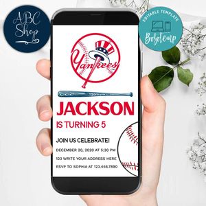 Electronic New York Yankees Electronic Invite Birthday Party  Invites Instant Download