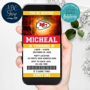 Electronic Kansas City Chiefs Ticket Electronic Invite Birthday Invites Instant Download