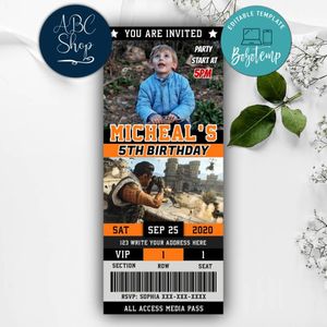 Printable Call Of Duty Warzone Birthday Ticket Invites Instant Download