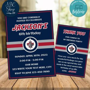 Winnipeg Jets Party Invitations and Free Thank You Card Instant Download