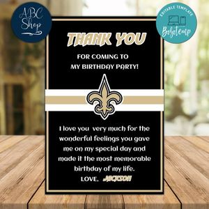 New Orleans Saints Thank you card Template to Print at Home Instant Download