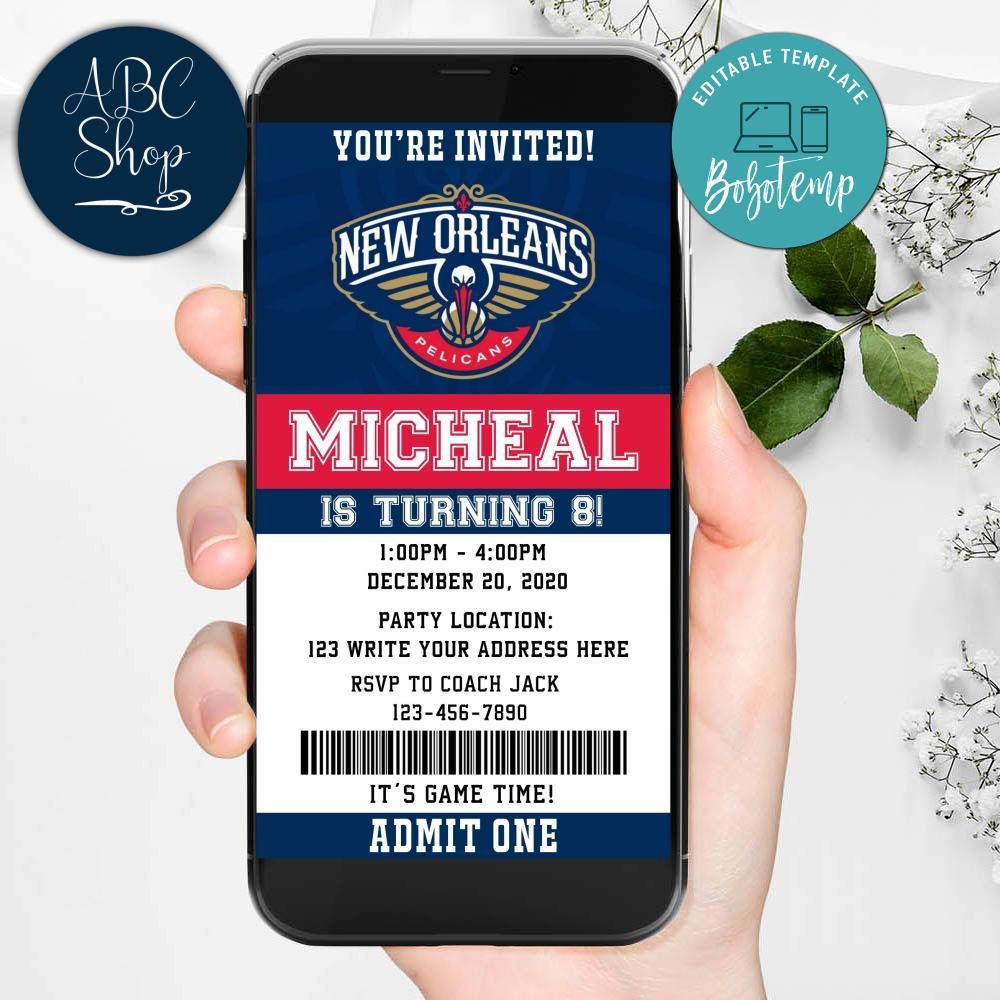 Electronic New Orleans Pelicans Electronic Invite Birthday Invitations DIY
