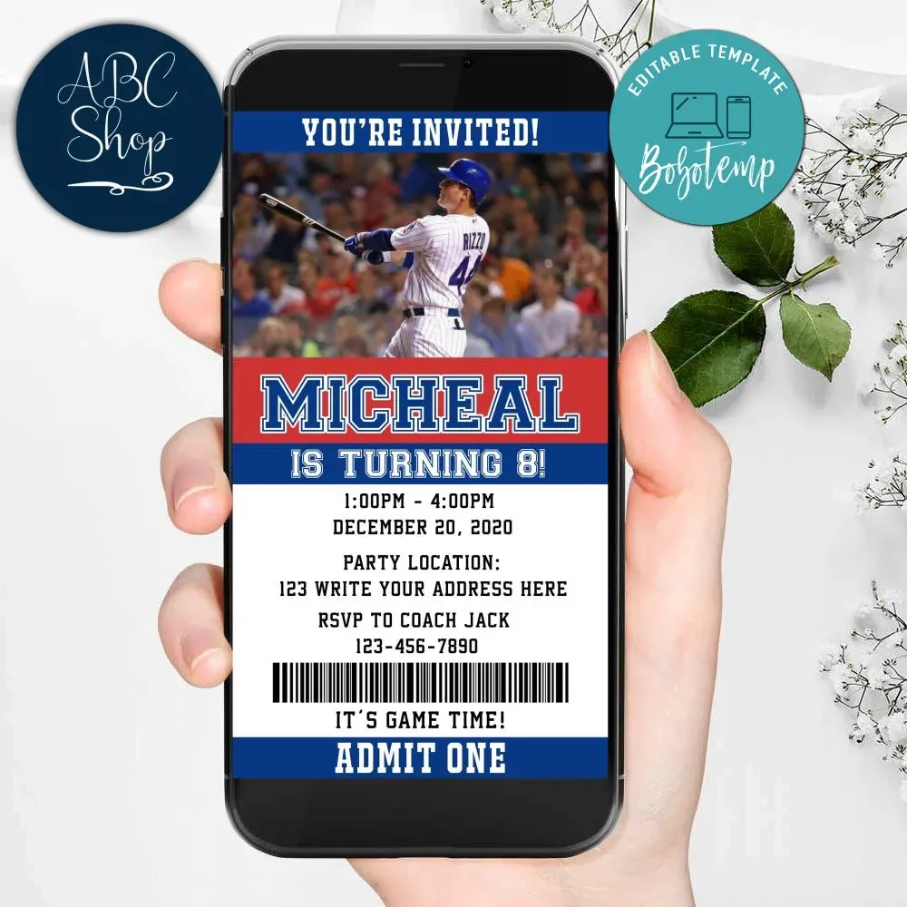 Electronic Chicago Cubs Electronic Invite Birthday Invitations DIY ...