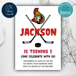 Ottawa Senators Birthday Invitations Instant Download