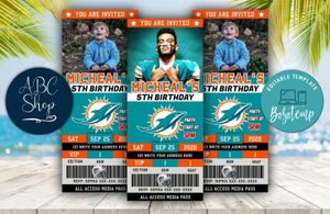 Printable Miami Dolphins Birthday Ticket Invites DIY