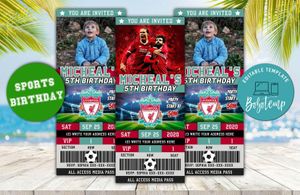 Liverpool FC Ticket Birthday Editable Template DIY