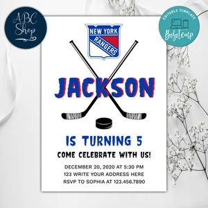 Printable New York Rangers Birthday Invitations Instant Download