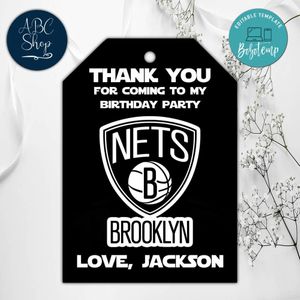 Brooklyn Nets Birthday Thank You Tags Instant Download