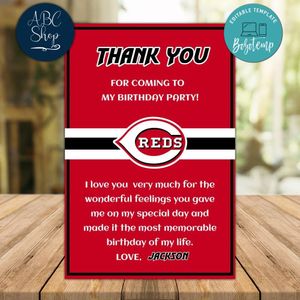 Cincinnati Reds Thank you card Template to Print at Home Instant Download