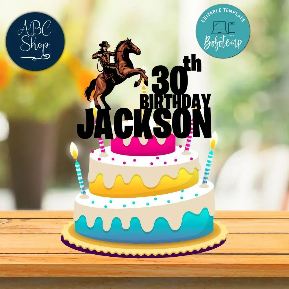 Printable Cowboy Birthday Cake Topper Template Instant Download Bobotemp