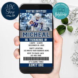 Electronic Dallas Cowboys Ezekial Elliot Ticket Electronic Invite Birthday Invites Instant Download