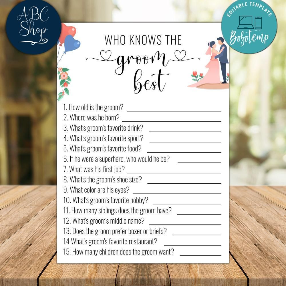 Who Knows The Groom Best Bridal Shower Game Digital Files