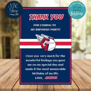 Cleveland Guardians Thank you card Template to Print at Home Instant Download