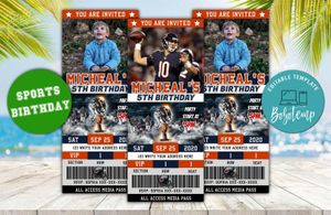 Editable Chicago Bears Birthday Ticket Invitation Instant Download