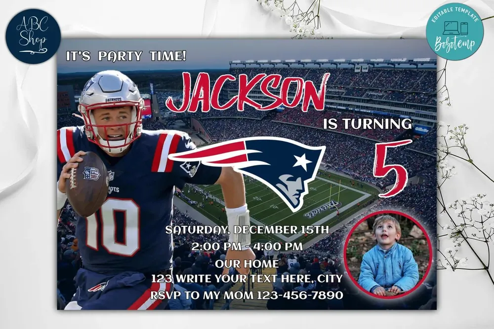 New England Patriots Birthday Flyer Instant Download | Bobotemp